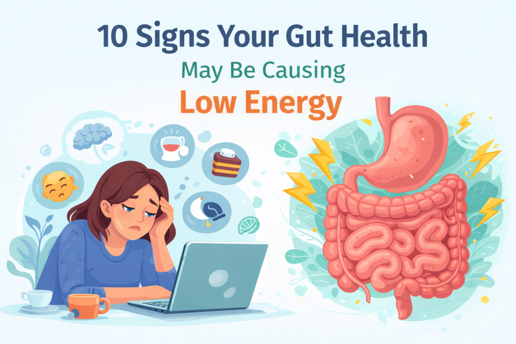 Gut health and low energy illustration